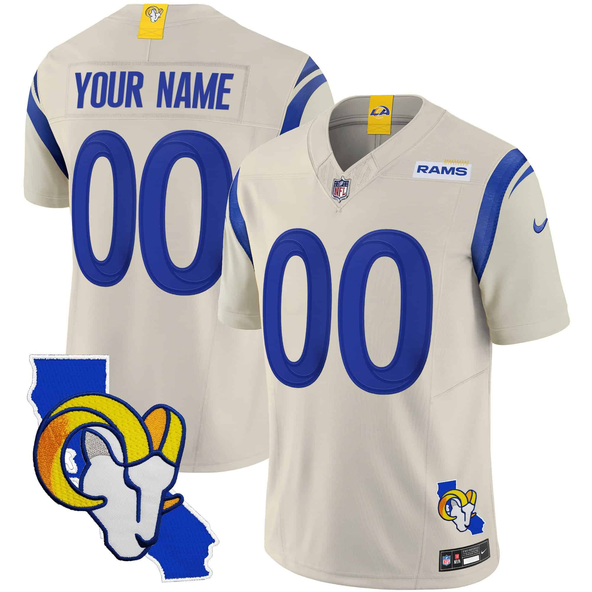 Men Los Angeles Rams Cream 2024 Nike Patch Vapor Limited Custom NFL Jersey